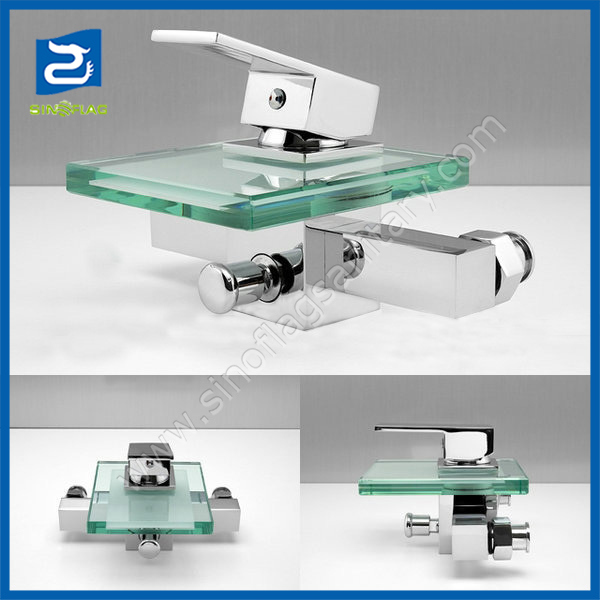 Glass Waterfall Faucet Bath Tub Faucet with Glass Spout