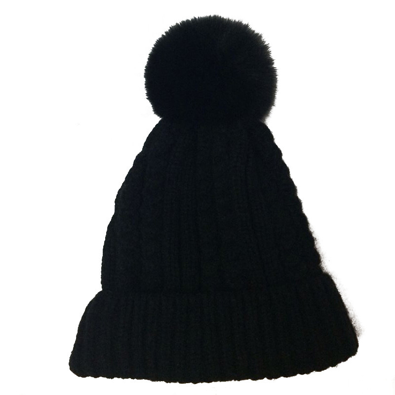 Custom Plain Black POM POM Knit Beanie for Ladies