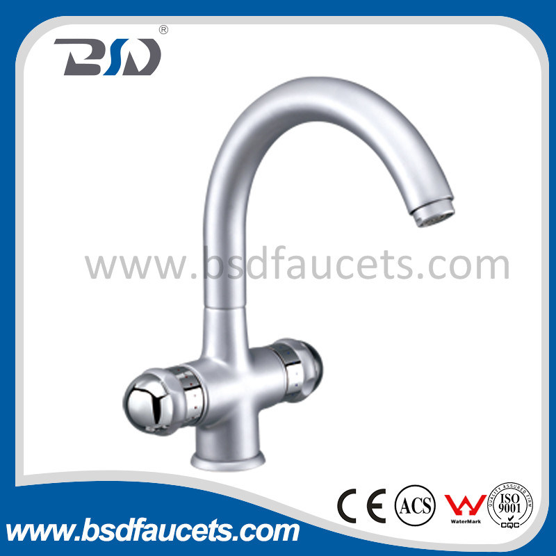 Modern Chrome Brass Kitchen Faucet with Swivel Spout Double Handle