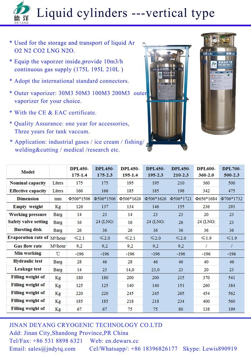 175liters 2.88MPa Vertical Liquid Nitrogen Tank Dewar Flask Price