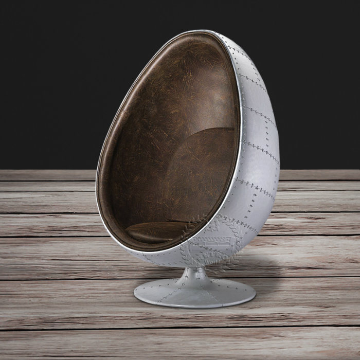 Popular Aviator Swivel Brown Leather Egg Chair