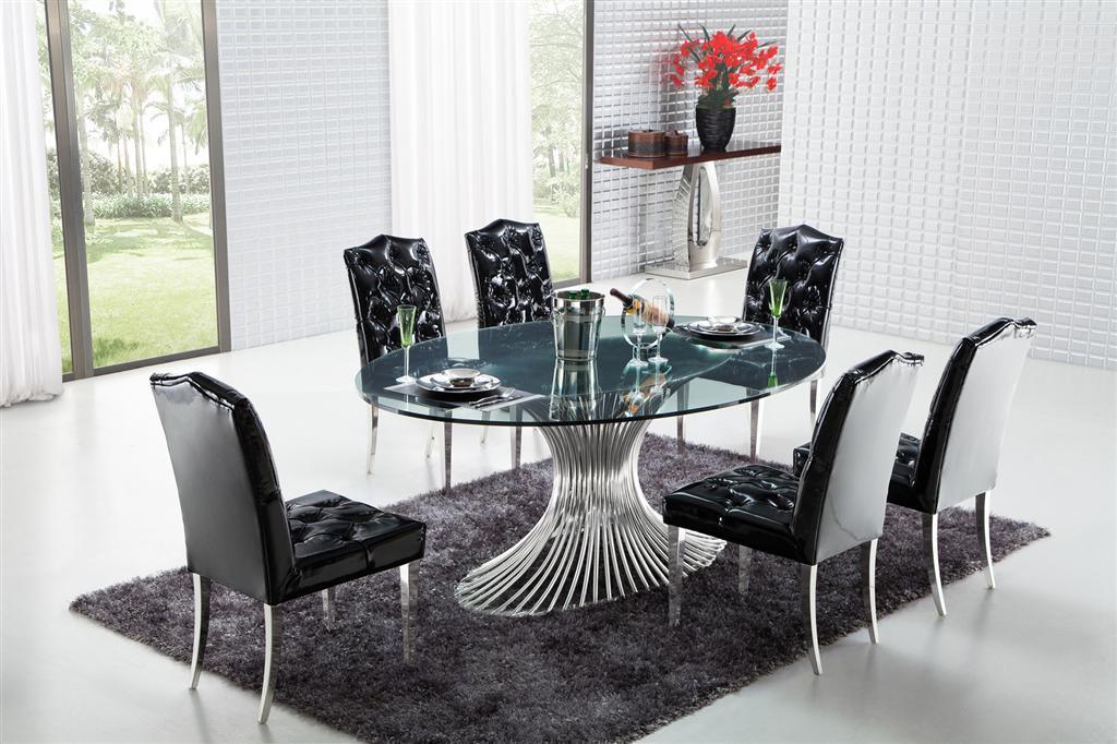 Glass Top Stainless Steel Base Dining Table, Luxury Dining Table T-105
