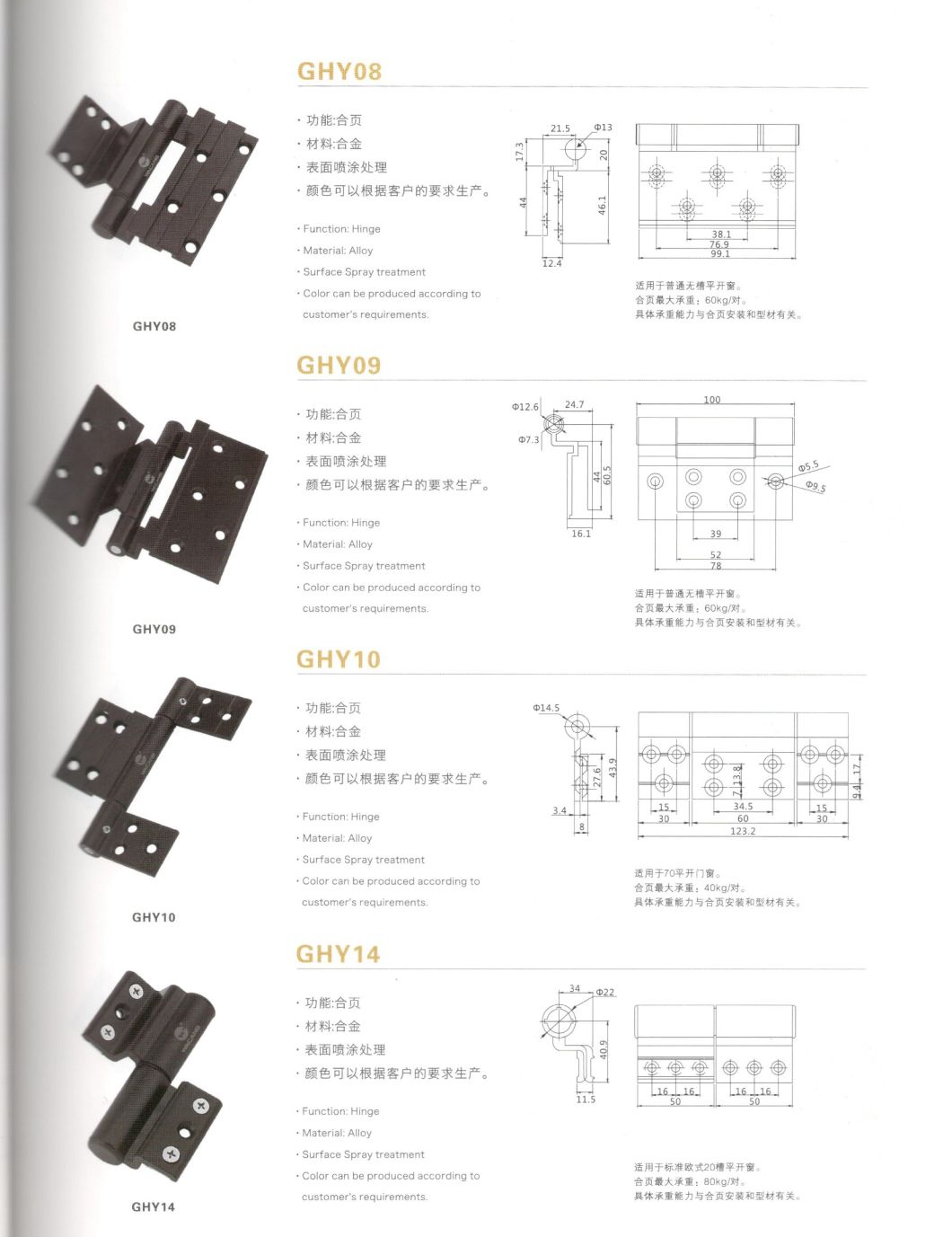 Metal Hinges for Aluminium Casement Windows and Doors