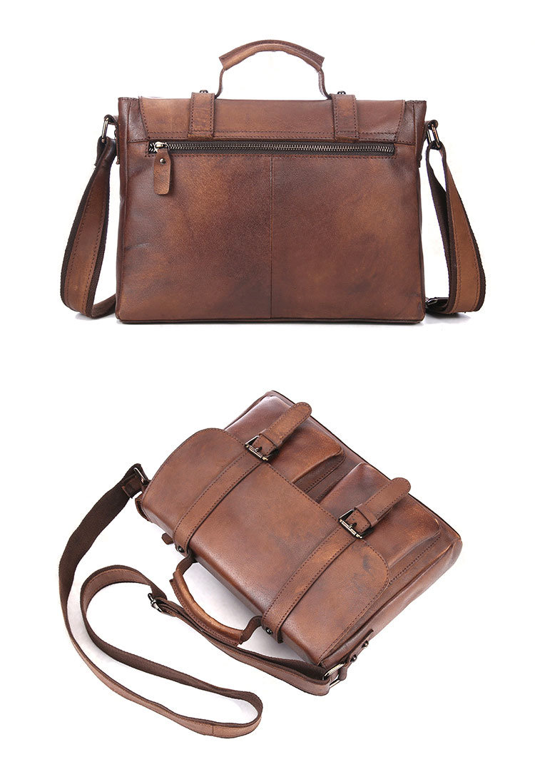 Newest Designer Bag Good Quality Retro Brown Cow Leather Messenger Bag Briefcase for Men