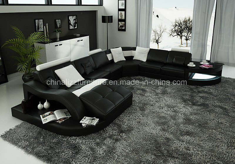 Contemporary U Shape Leather Sofa with Side Table (Lz2217)