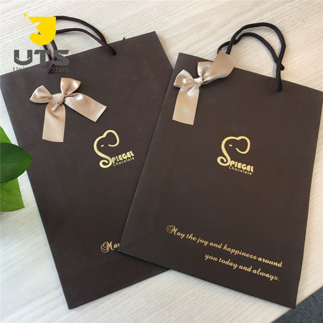 Portable Medium Rectangle Black Paper Gift Bag for Shopping/Food/Gift Packaging with Silky Bowknot