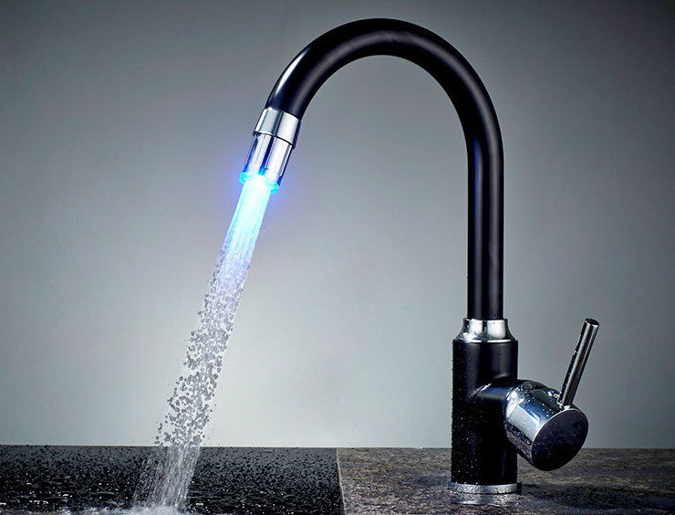 LED Temperature Control Color Change Revolve Black Kitchen Faucet