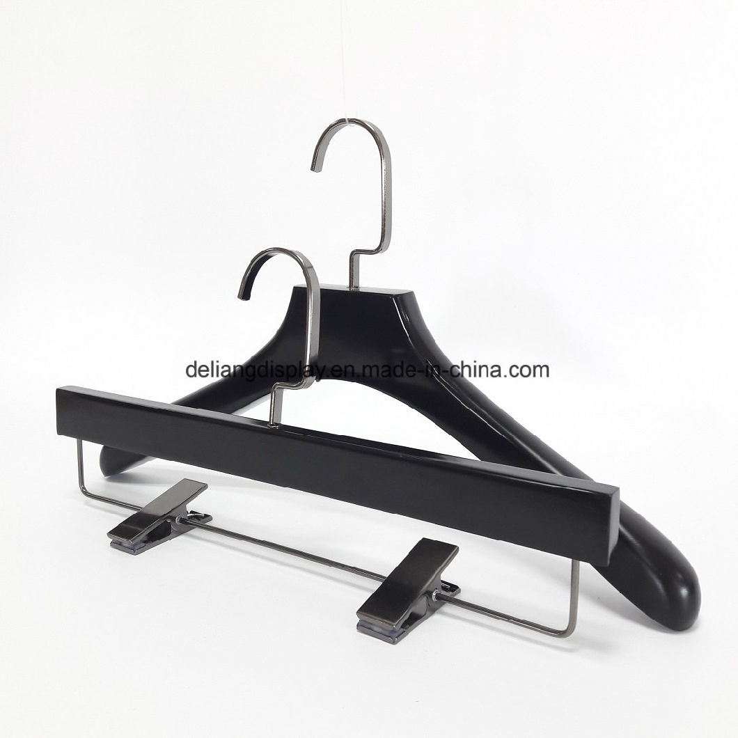 Female Bottom Black Wooden Hanger with Clip