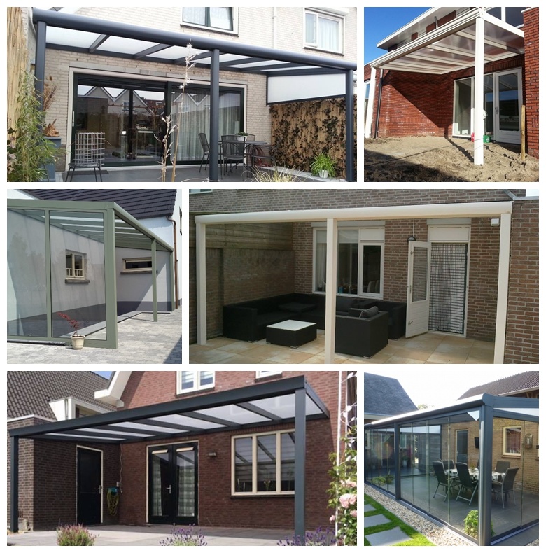 European Style Wall Mounted Glass Roof Gazebo with Sliding Doors