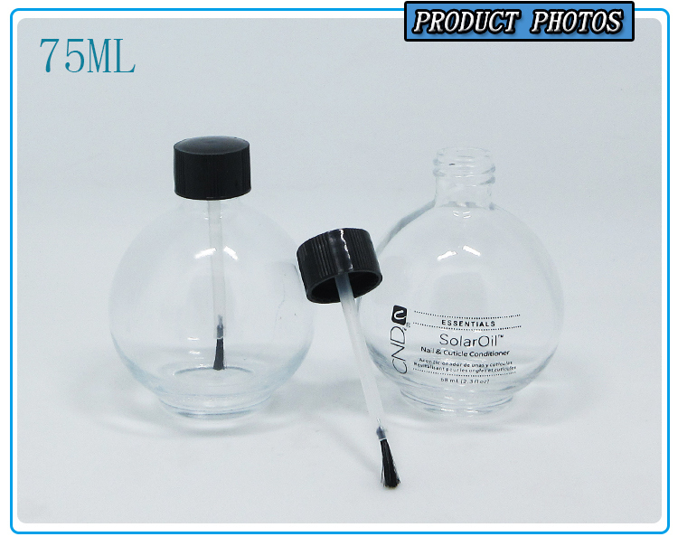 75ml Glass Nail Polish Remover Bottle Black Cap with Brush