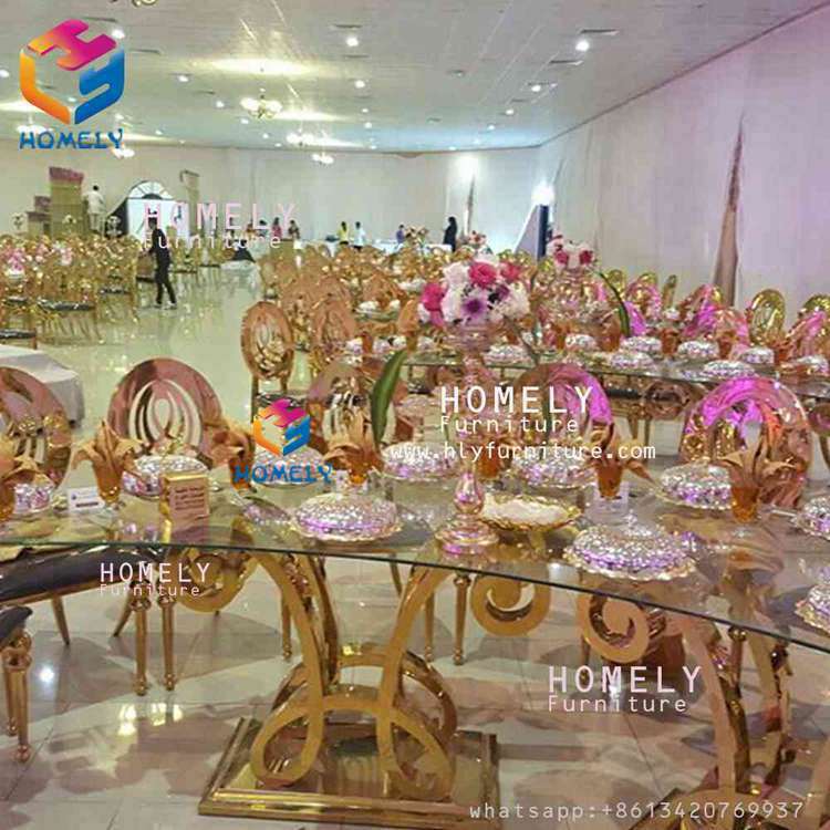 Homely Furniture Dining Table Set Gold Stainless Steel Table