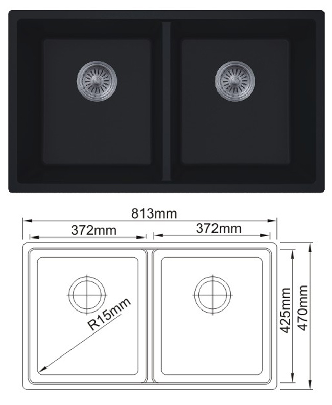 8147 Undermount Double Bowl Granite Kitchen Sink