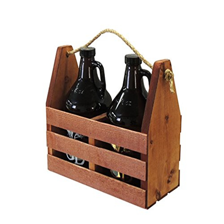 Rope Handle 2 Bottles Wooden Whisky Carrier Container
