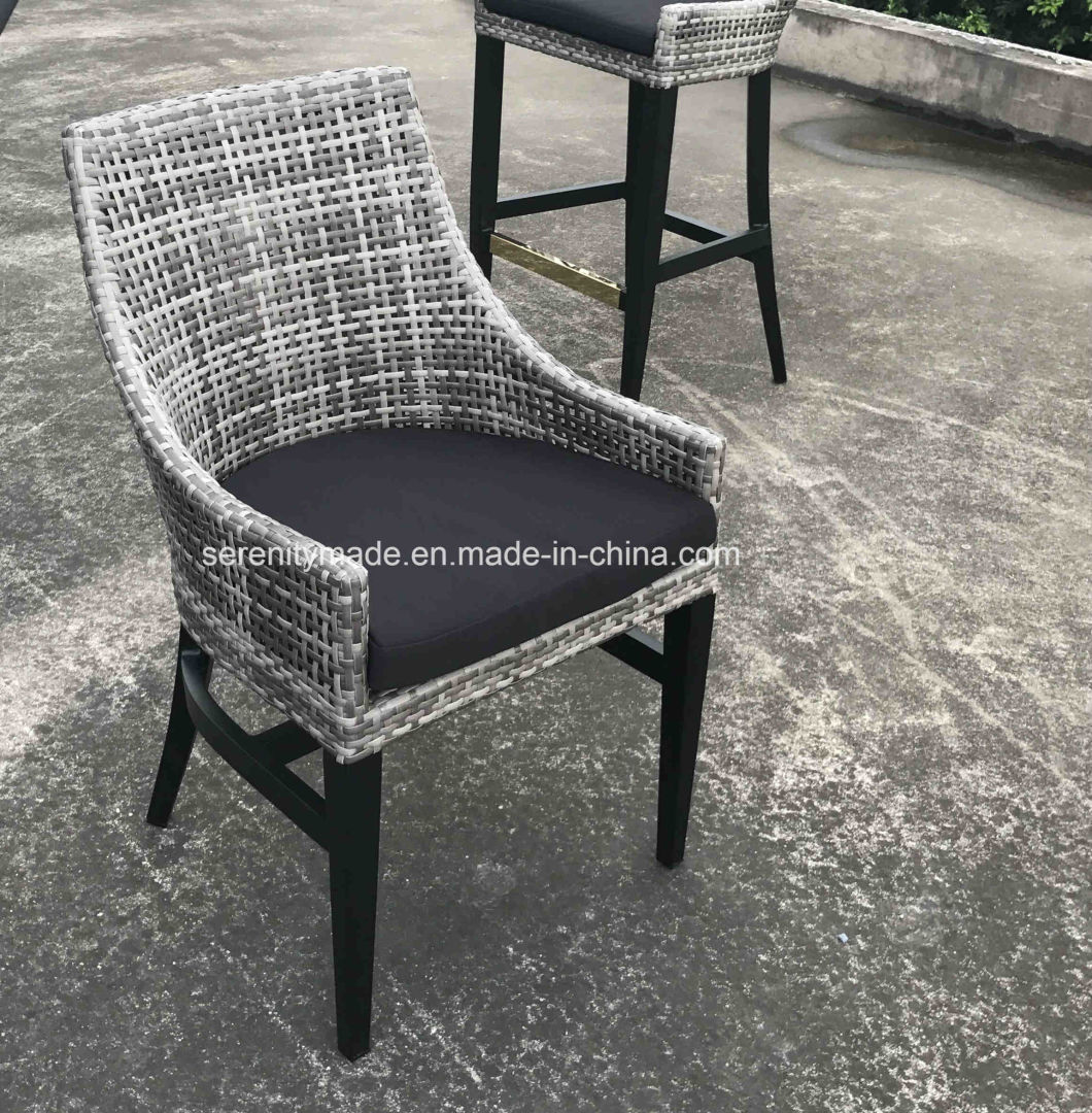 Custom Made Aluminum Legs Plastic Rattan Dining Chair with Seat Cushion