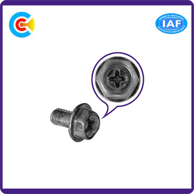 DIN/ANSI/BS/JIS Carbon-Steel/Stainless-Steel Crossed Hexagonal Flanged Triangular Teeth Screw for Building