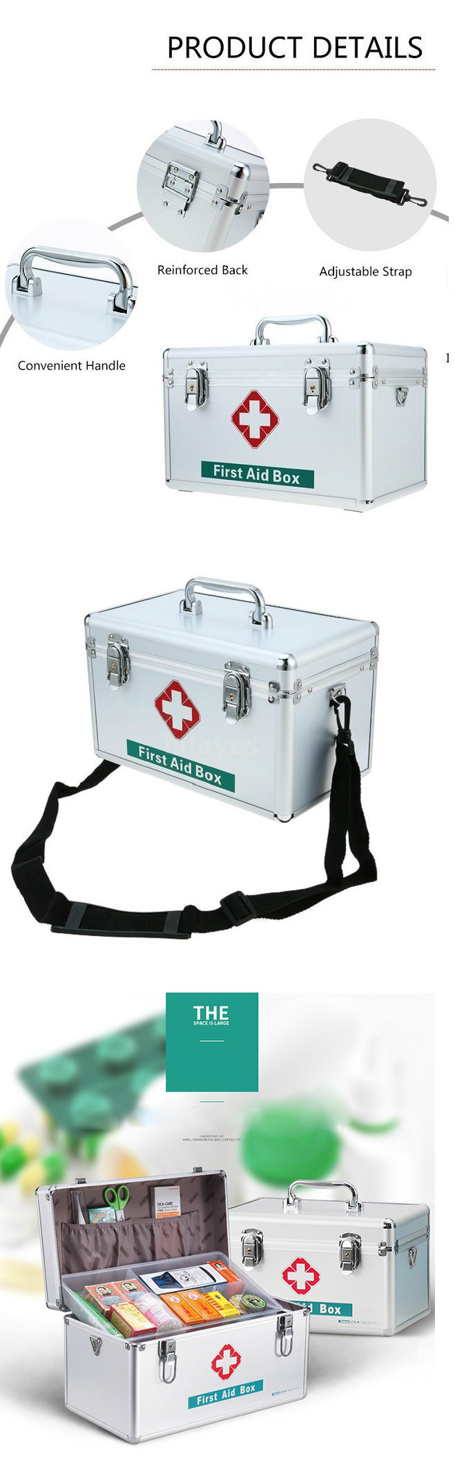 First Aid Medical Products Aluminium Security Box with Shoulder Belt