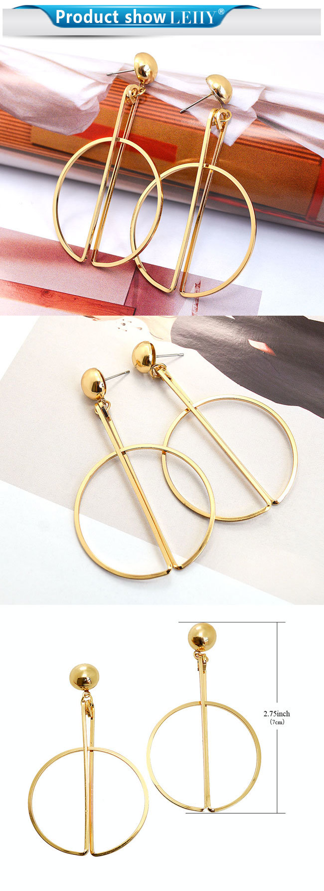 Fashion Gold-Tone Jewellery Stainless Steel Sun Moon Custom Drop Earrings