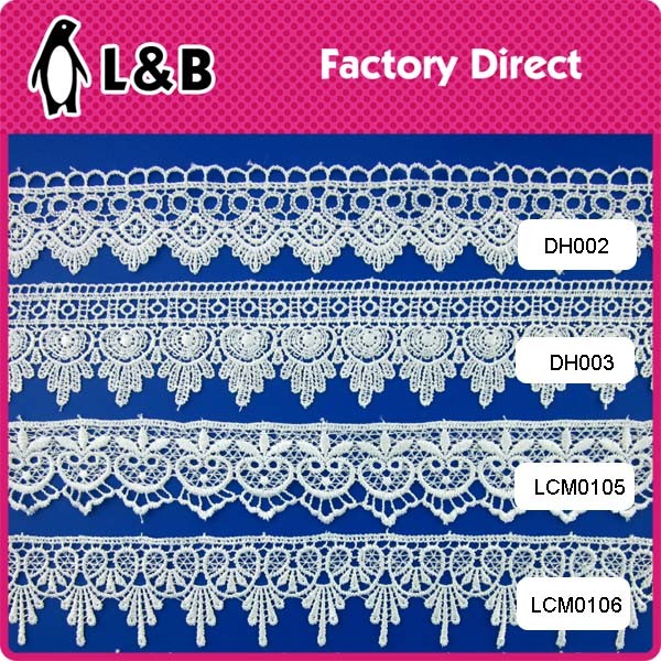 Various Designs White Embroidery 100% Polyester Chemical Lace