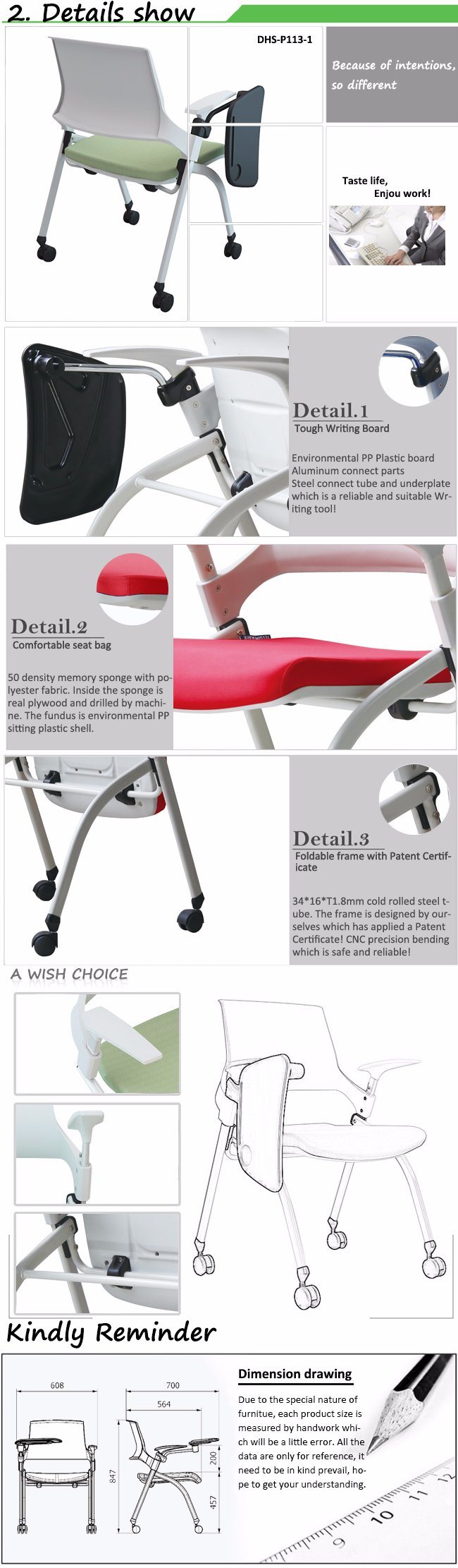 Meeting Room Conference Student Folding Training Chair with Writing Board