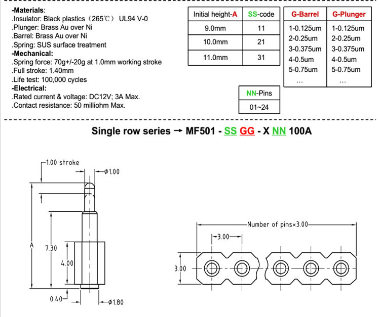 2pin Pogo Pin SMD Brass Male Connector