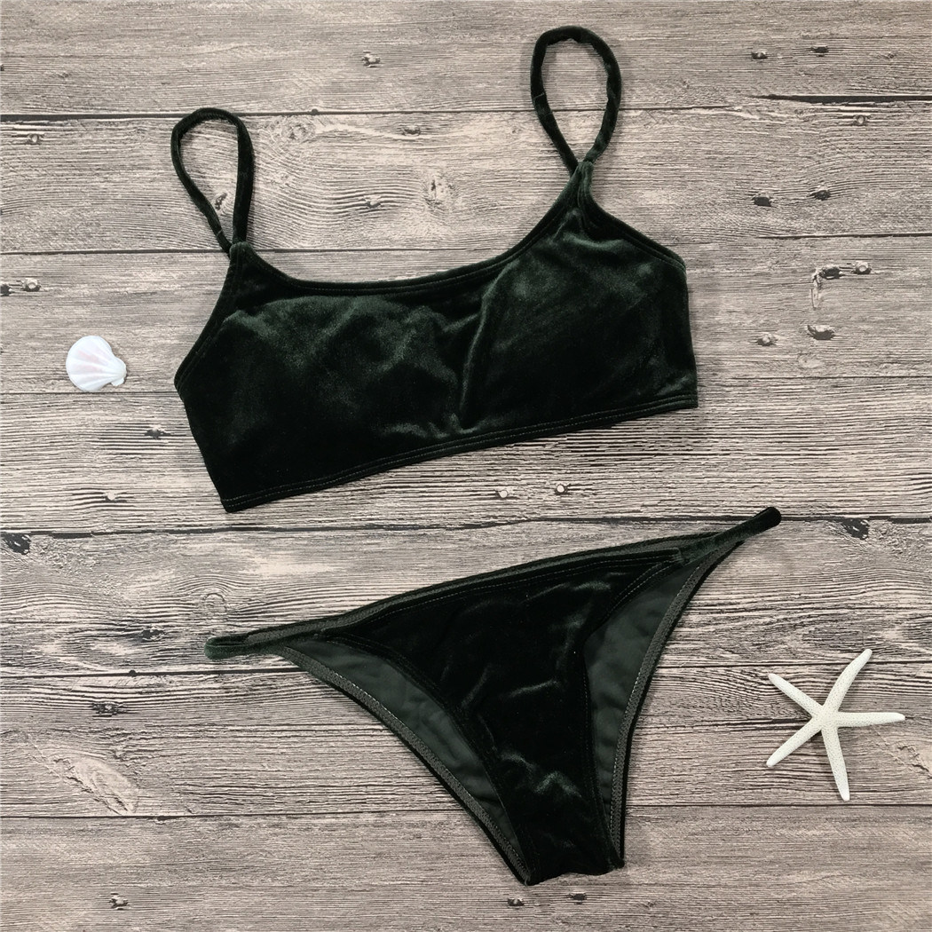 Pure Colour Two-Piece Velvet Bikini Custom Label Swimwear