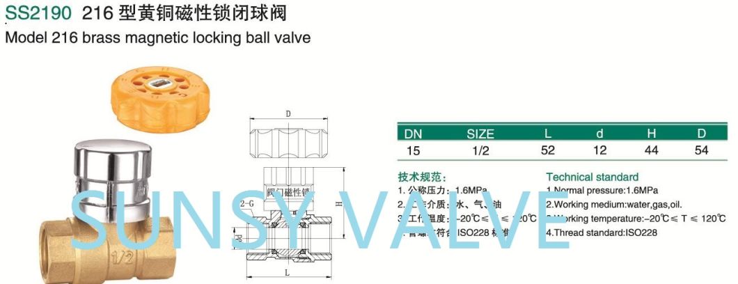 Ss2190 Bsp NPT Thread Long Lever Batterfly Handle Brass Lockable Ball Valve