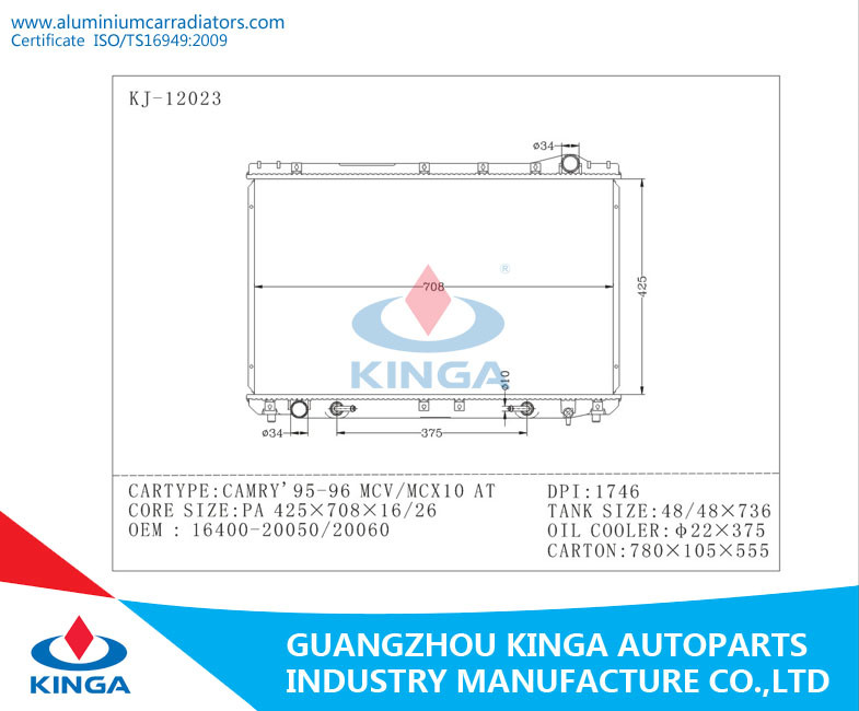 Auto Spare Parts Car Radiator for Toyota Camry 95-96 Mcv10/MCX10 3.0