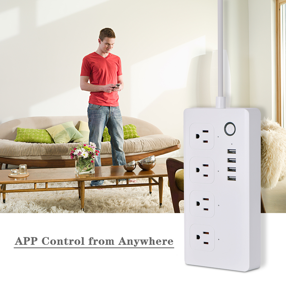Surge Protector Power Strip Plug with 4-Port USB Charger and 4 AC Outlets