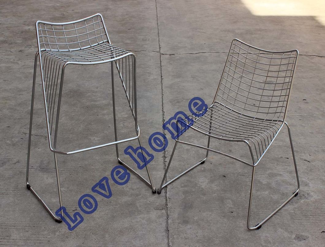 Modern Metal Dining Restaurant Stackable Strings Wire Bar Chair