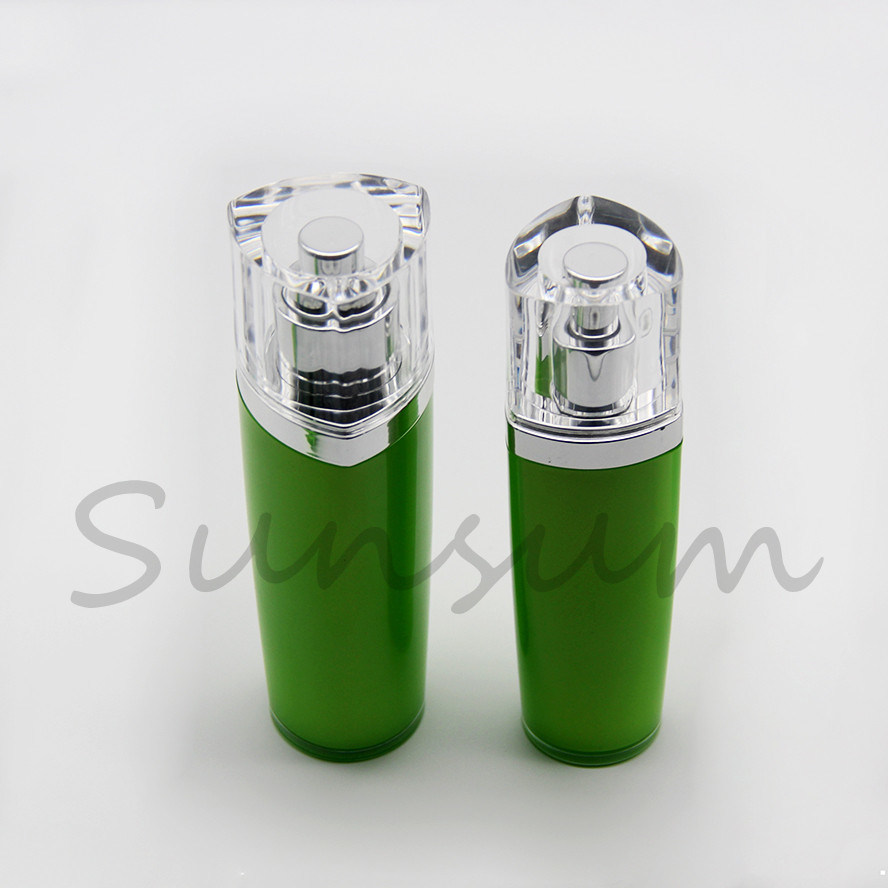 Luxury Green Special Shape 80ml Cosmetic Plastic Bottle with Sliver Lotion Pump