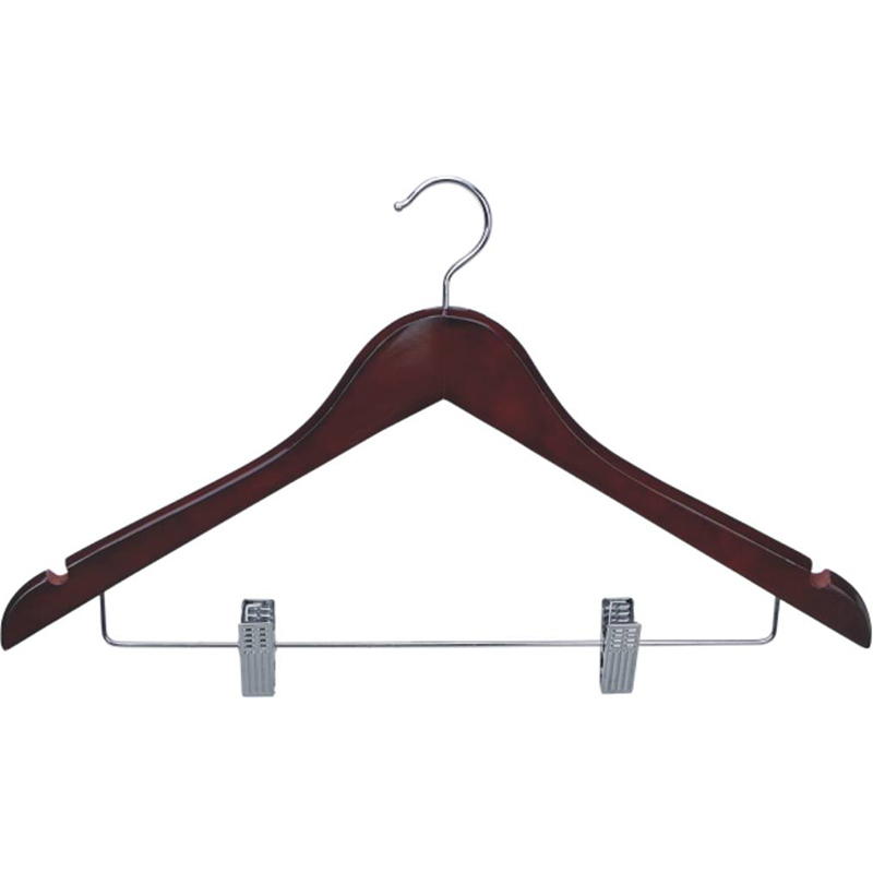 Mahogany Color Wooden Suit Hanger with Non Slip Tube