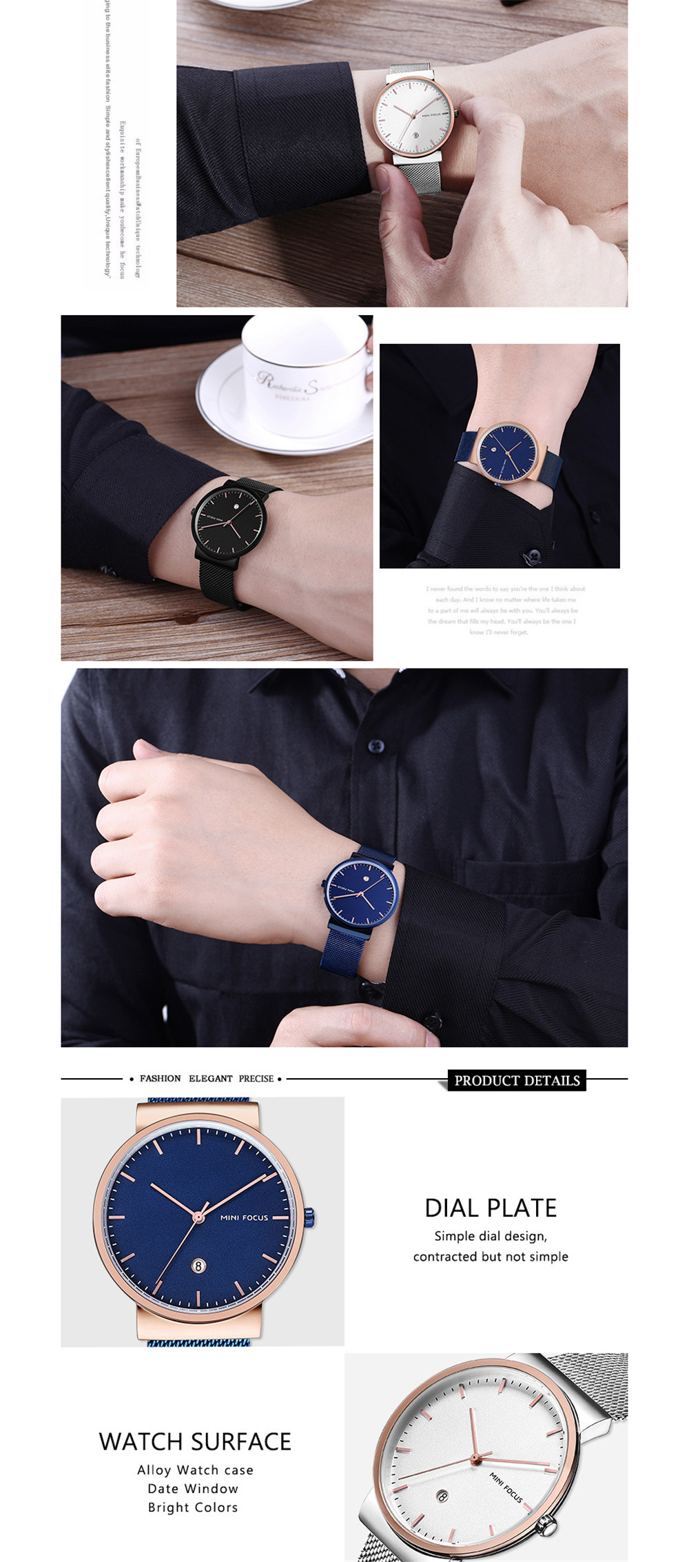 Mini Focus Custom Logo Analog Quartz Wrist Watch for Men