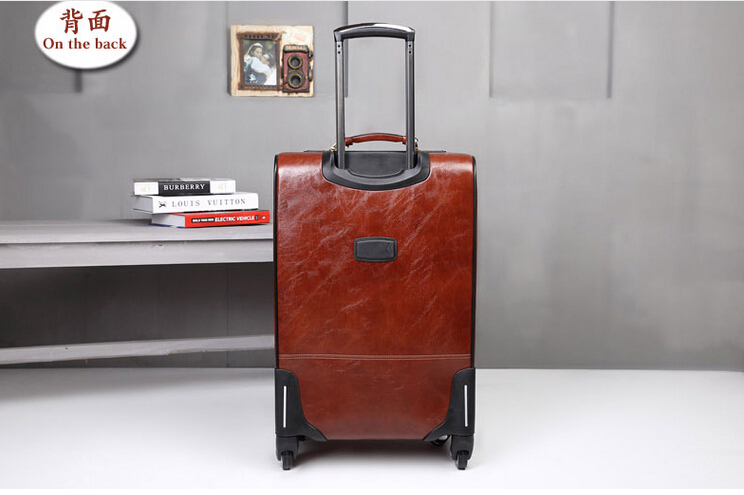 Cow Leather Wheeled Trolley Business Travel Luggage Suitcase Case (CY3567)