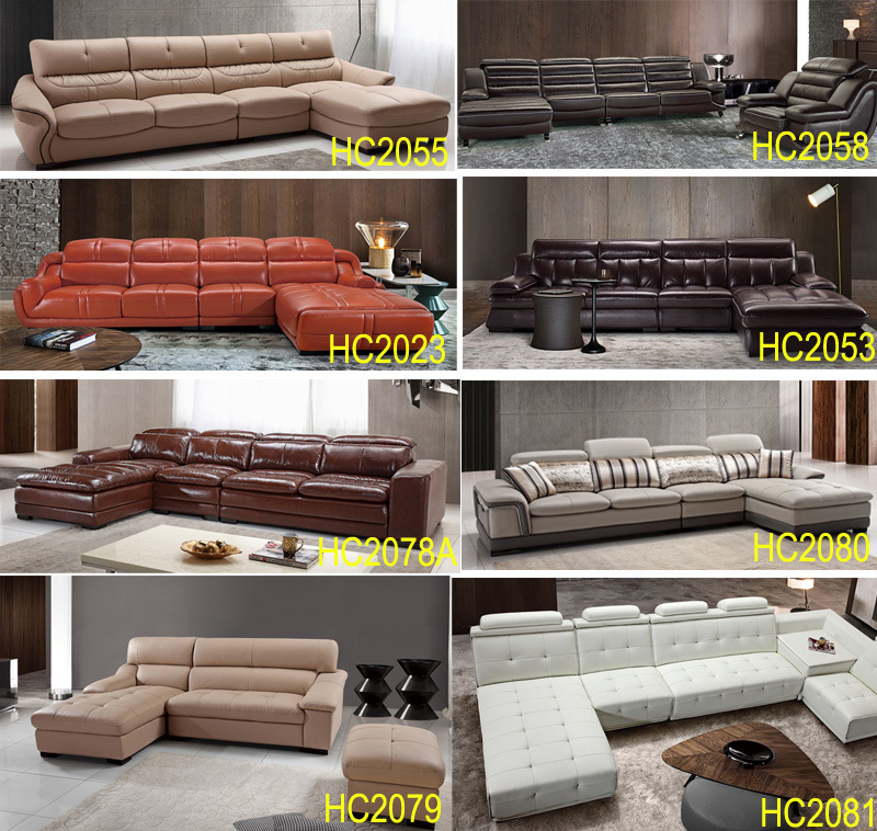 Luxurious Golden Leather Living Room Sectional Sofa Button Tufted (HC3009)