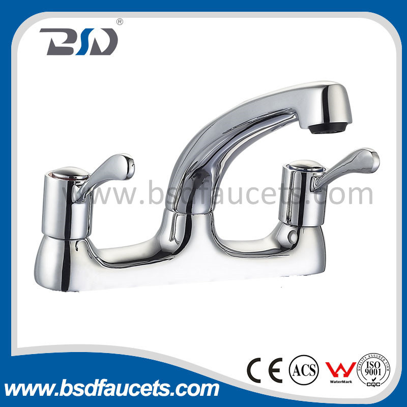 Lever Action Chrome Deck Mounted Sink Mixer Tap Kitchen Faucet