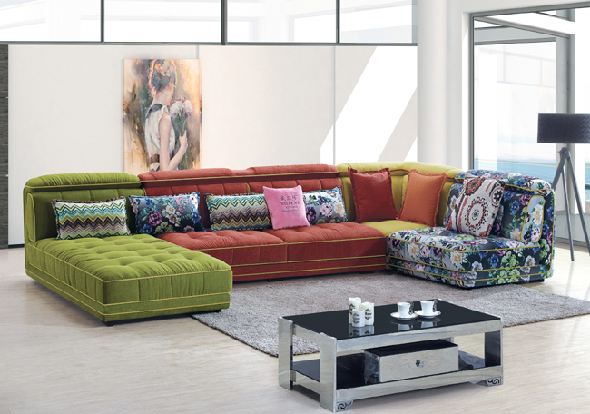 Modern Colorful U Shape Sectional Fabric Sofa 809