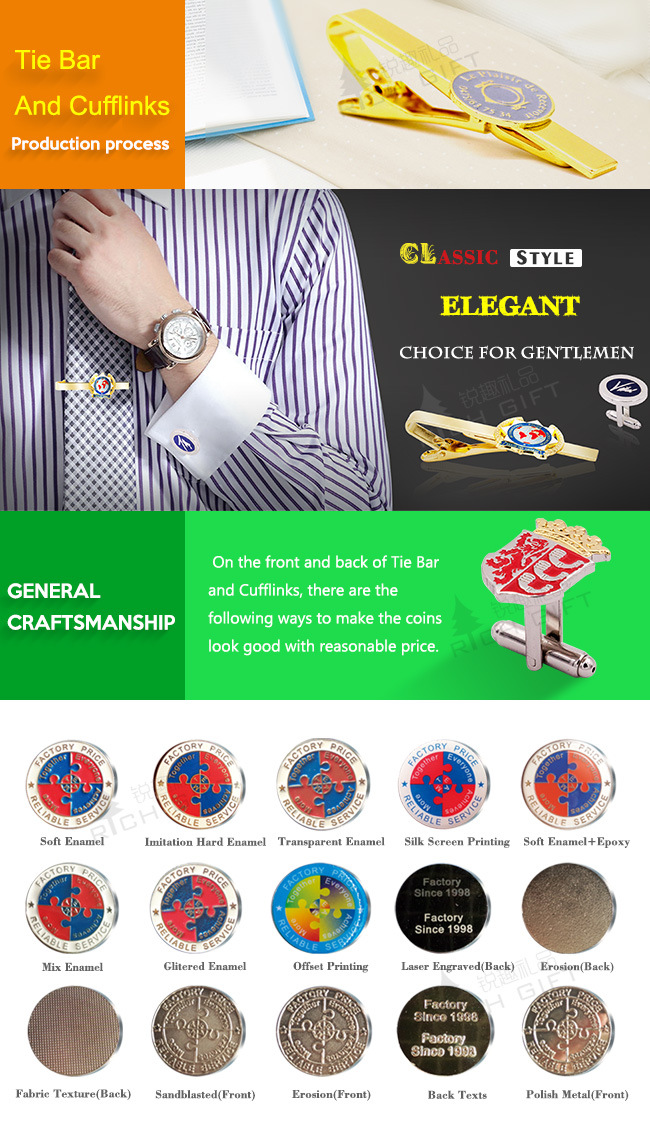 Wholesale Custom Fashion Metal/Brass/Enamel/Silver Cufflinks and Tie Pin Set for Men Shirts