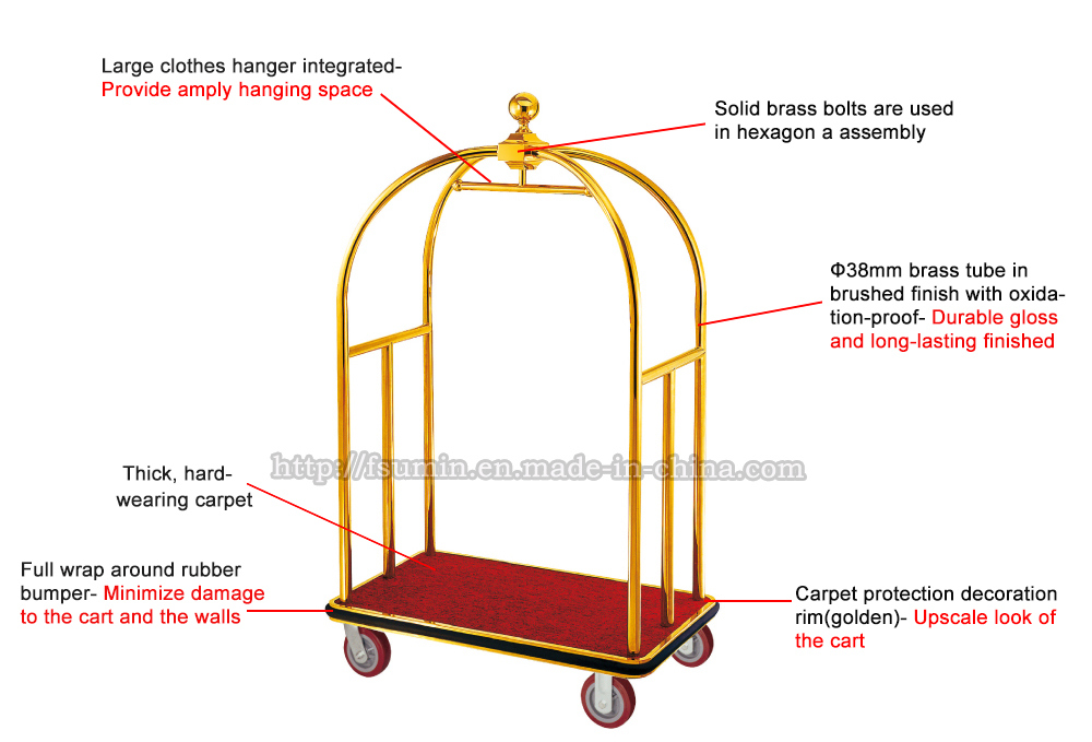 Golden Plated Hotel Luggage Carts for Sale