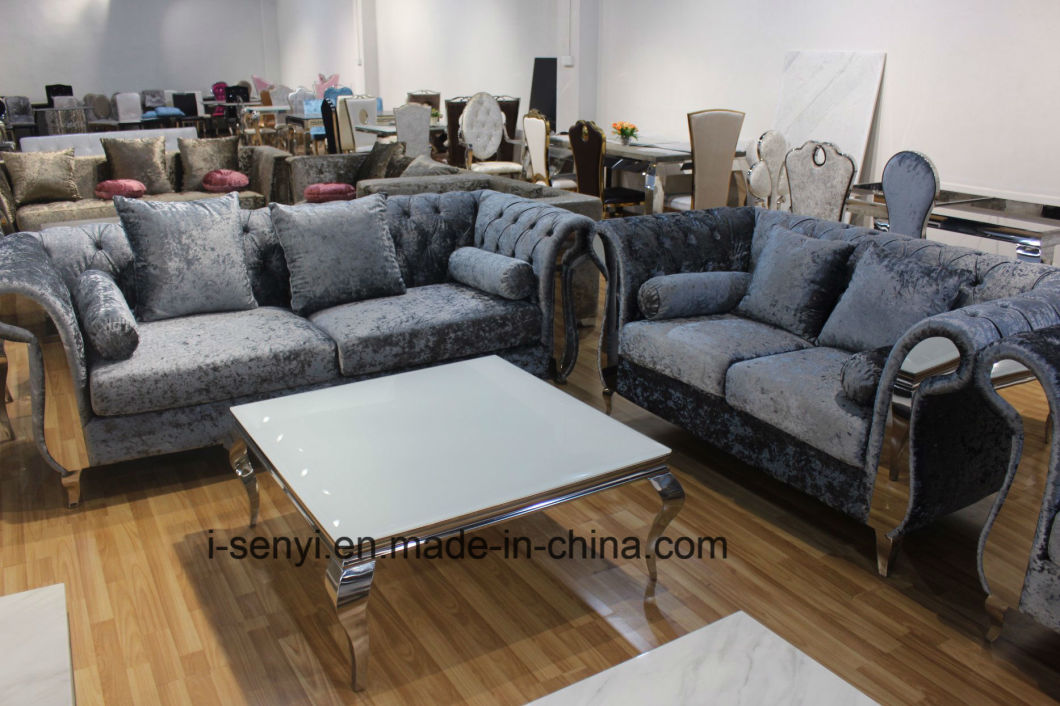 Modern Italian Fabric Living Room Furniture Hotel Reception Stainless Steel Leg Sofa 3 Seat