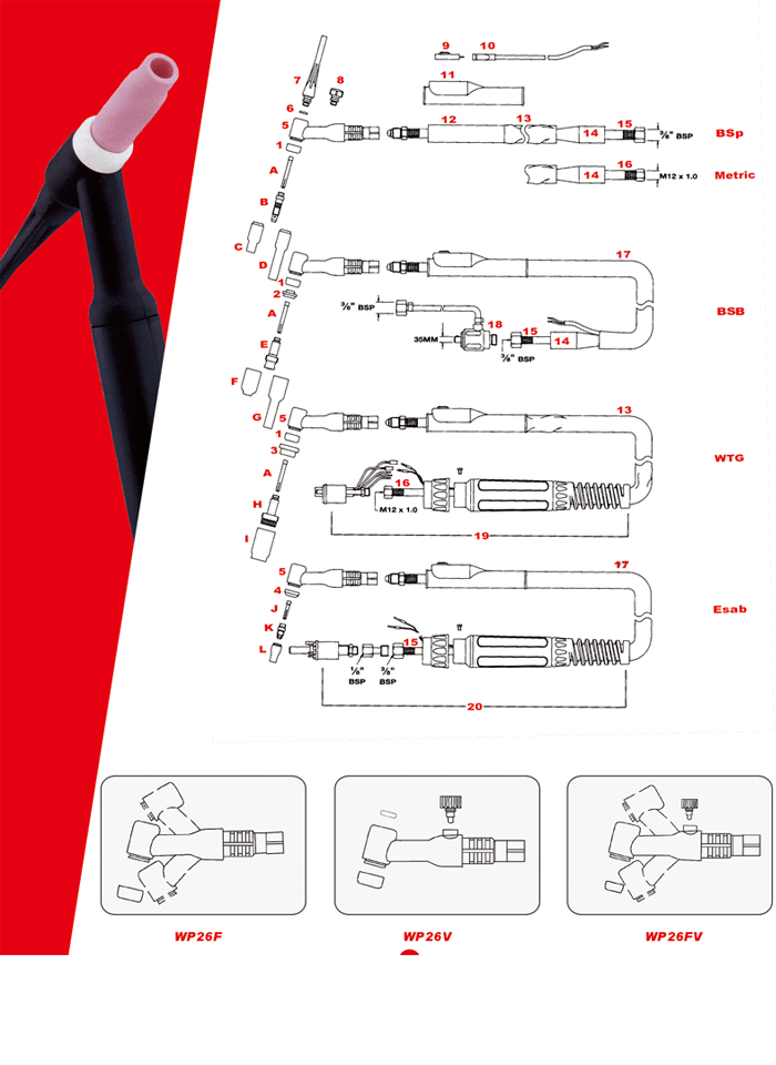 International Standard 3m/4m/5m MIG TIG Welding Torch (WP26)