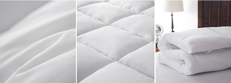 High Quality White Hotel Down Cotton Filled Mattress Topper Microfiber Mattress Topper