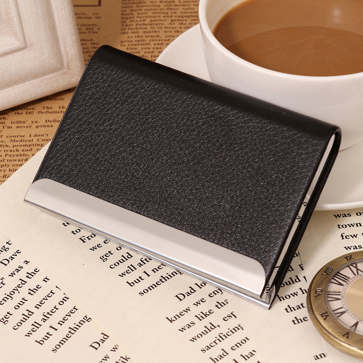 Customize Logo Stainless Steel PU Leather Business Name Card Case