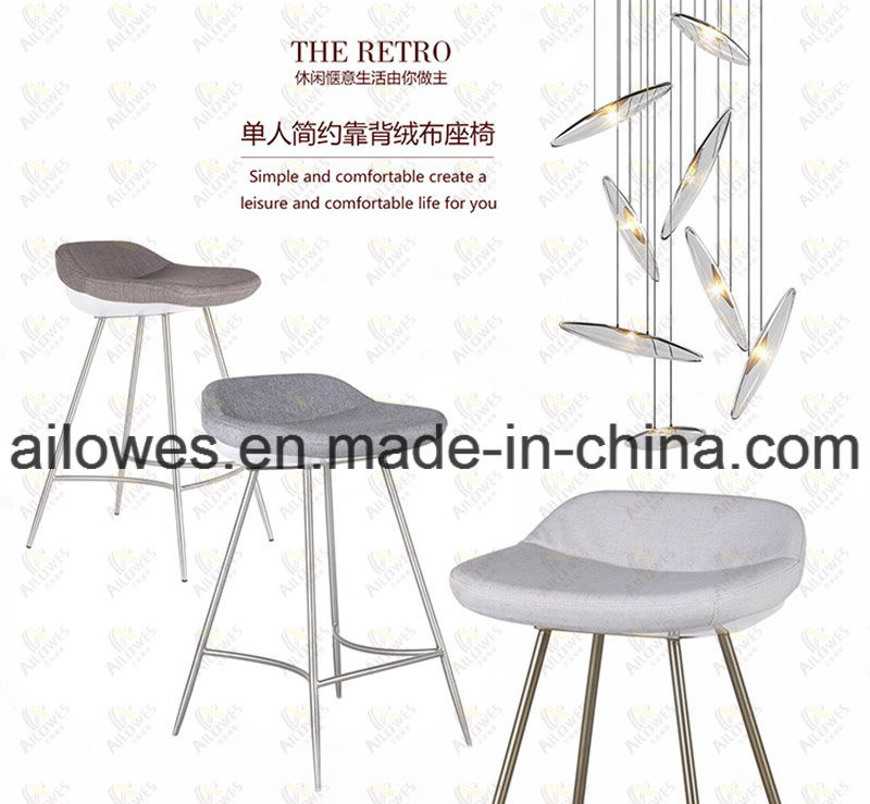 Modern Leisure Furniture White ABS Plastic Shell Gery Fabric Seat Stainless Steel Bar Stool