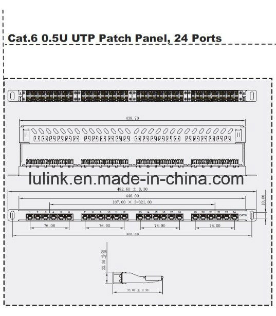 0.5u 24 Ports CAT6 UTP Patch Panel with Back Bar