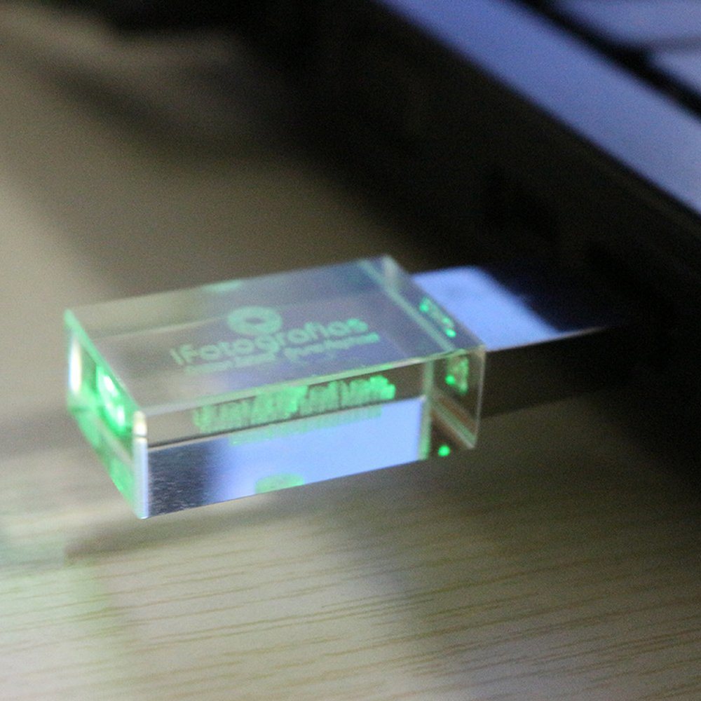 4GB 8GB 16GB 32GB 64 GB Custom Imprinted 3D Colorful Engrave Logo USB Drive LED Crystal Flash USB