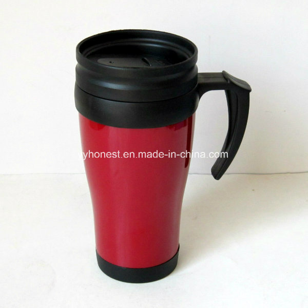 Double Wall Food Grade Plastic PP Coffee Travel Mug with Handle