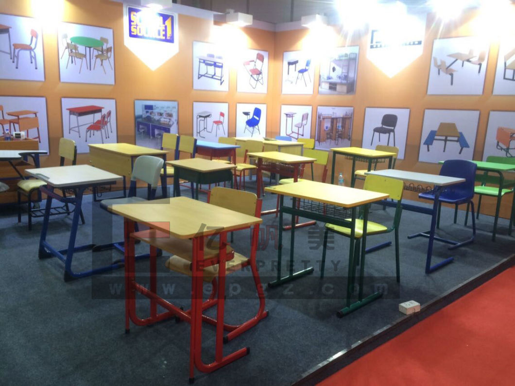 Wooden Combo School Furniture Double Desk with Bench Sf-13D