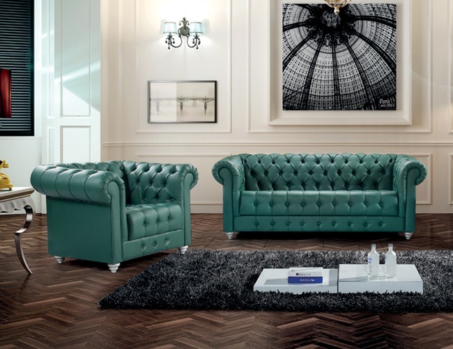 Leather Chesterfield Sofa Green Color Ms-10