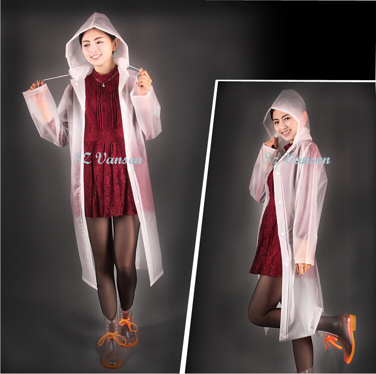 Fashion EVA Long Raincoat with Removable Hood