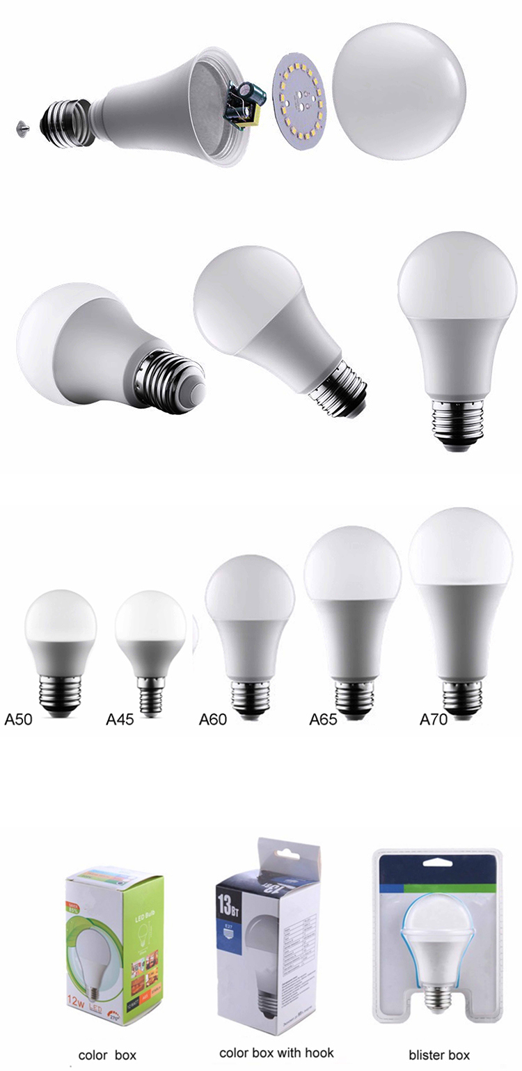 Factory Price A60 5W 7W 9W 12W SMD2835 Lighting Aluminum and PC SKD LED Bulb